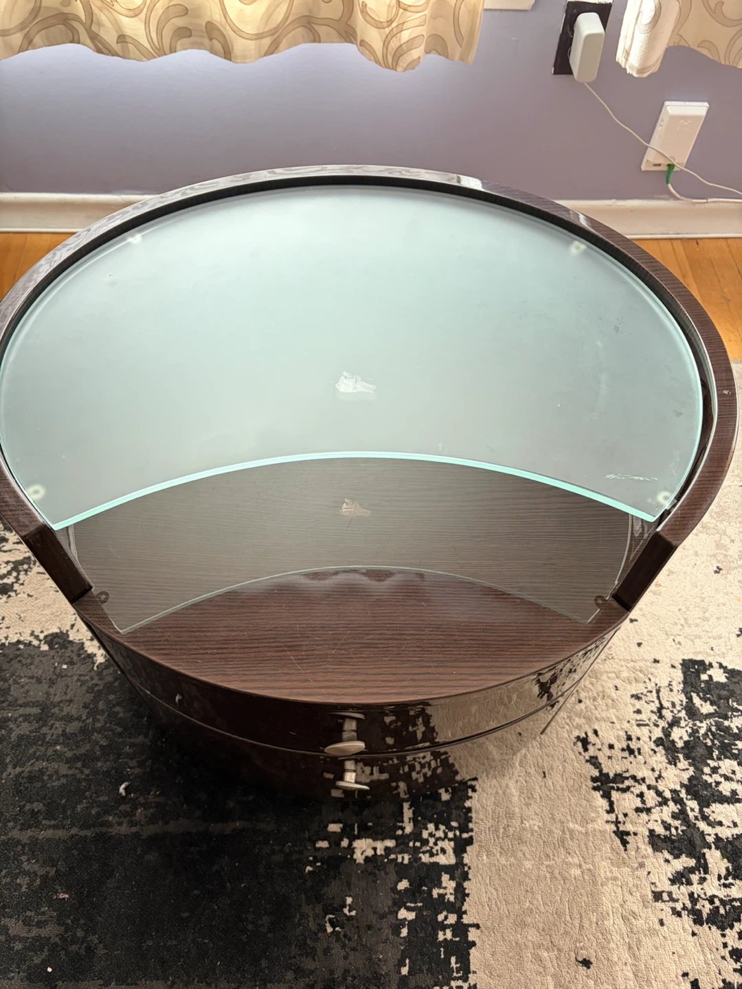 Round Wood Nightstand with Glass Top - photo 3