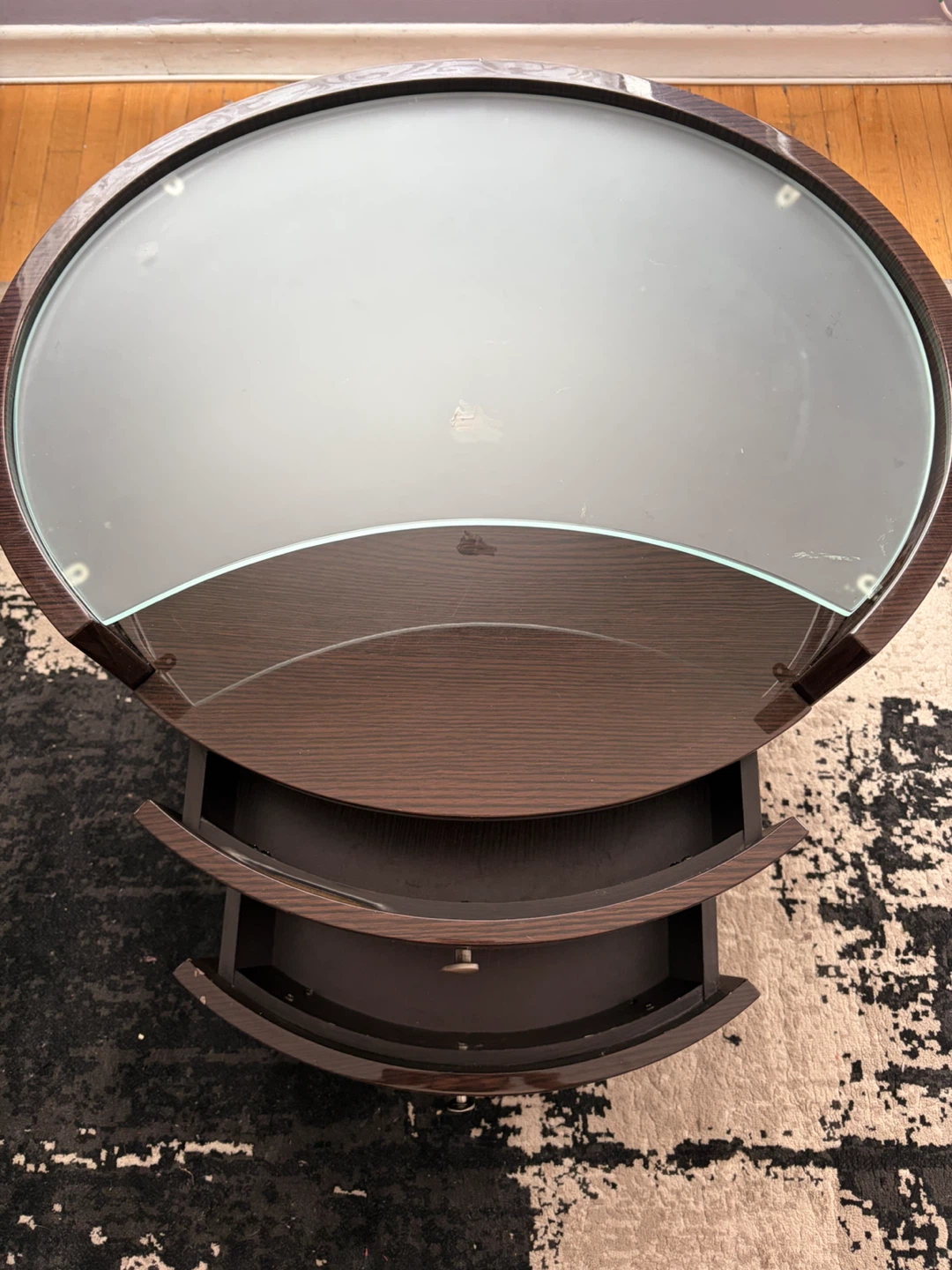 Round Wood Nightstand with Glass Top - photo 4