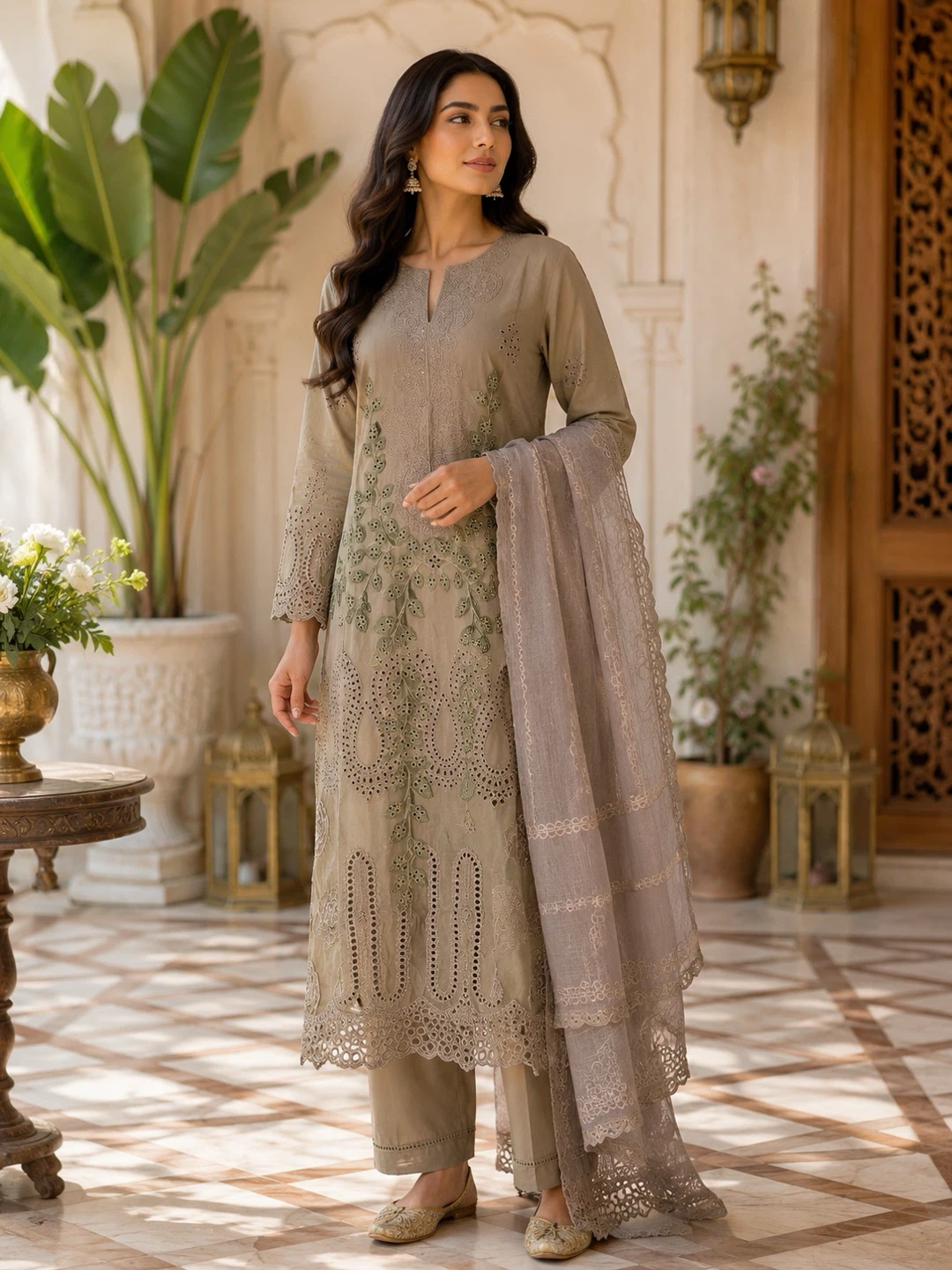 Women's Embroidered Kameez Shalwar and Dupatta Set