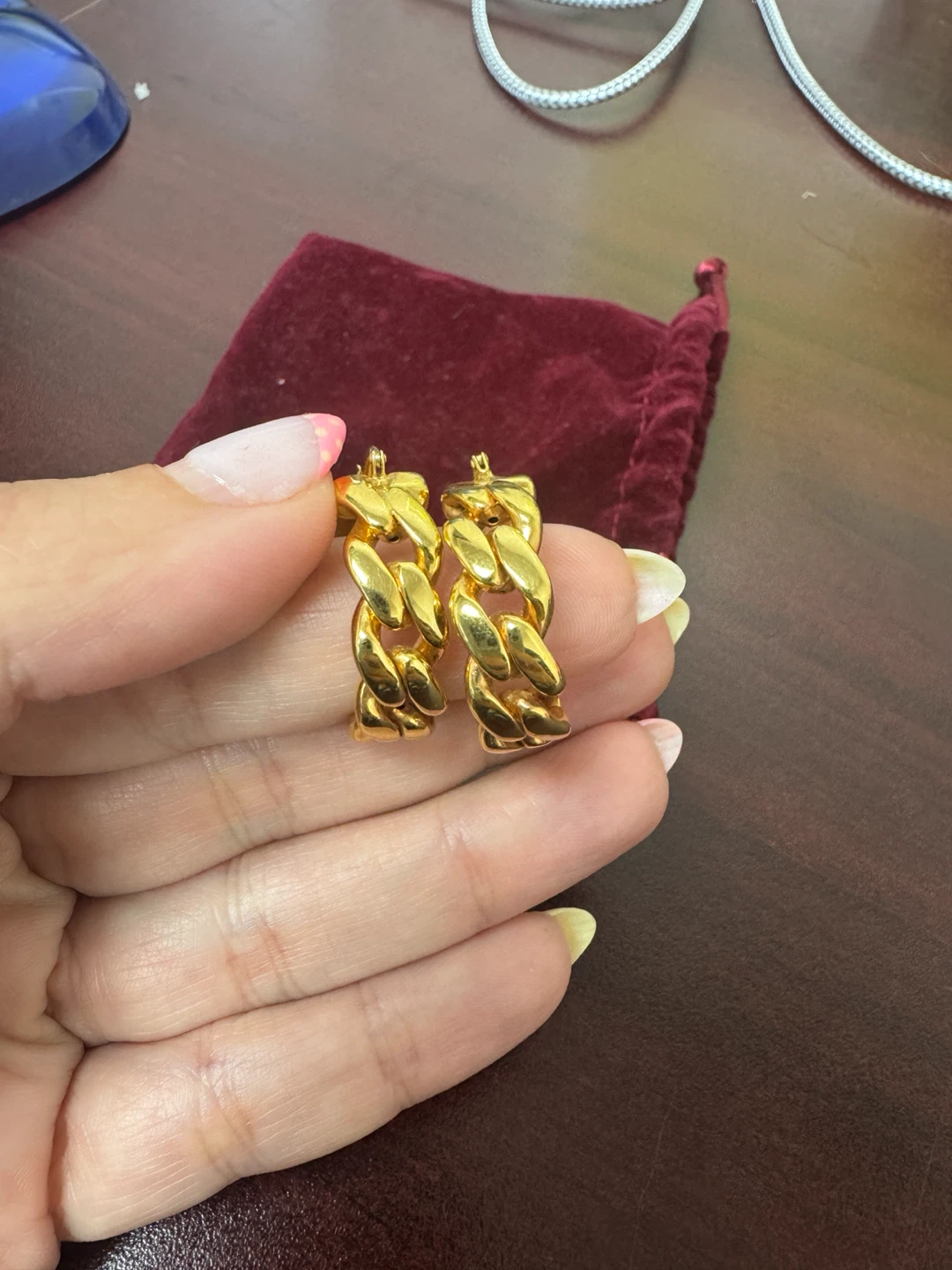 18K real Gold Chain Link Hoop Earrings