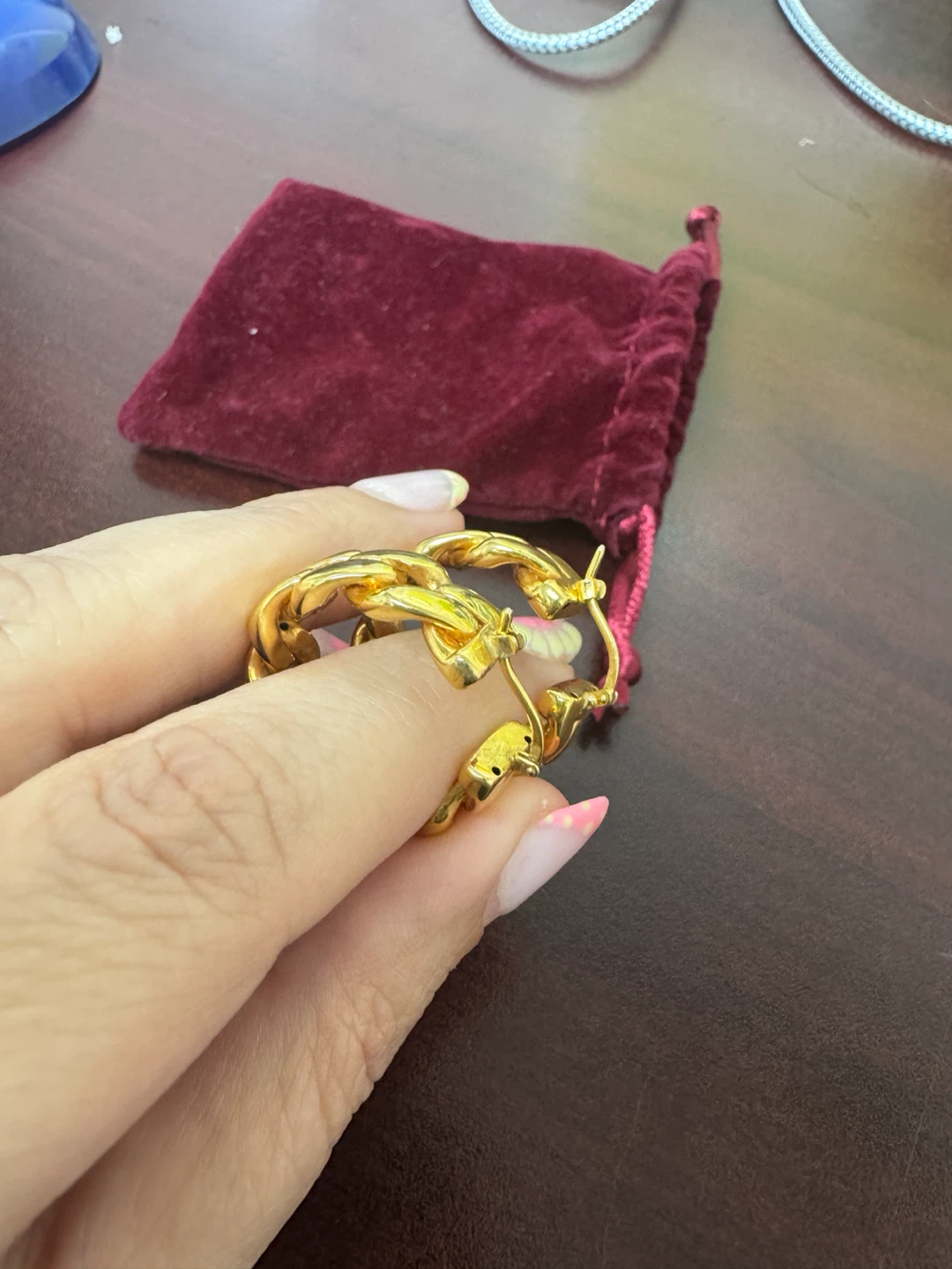 18K real Gold Chain Link Hoop Earrings - photo 2