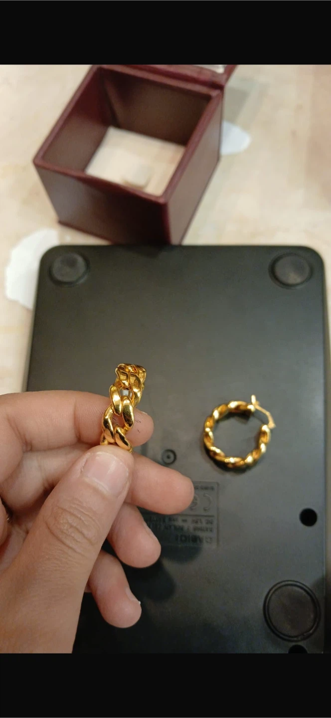 18K real Gold Chain Link Hoop Earrings - photo 5