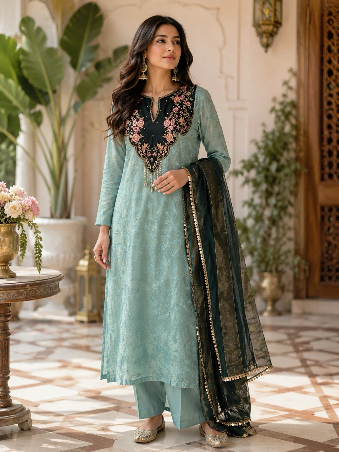 Light Blue Embroidered Kameez Shalwar