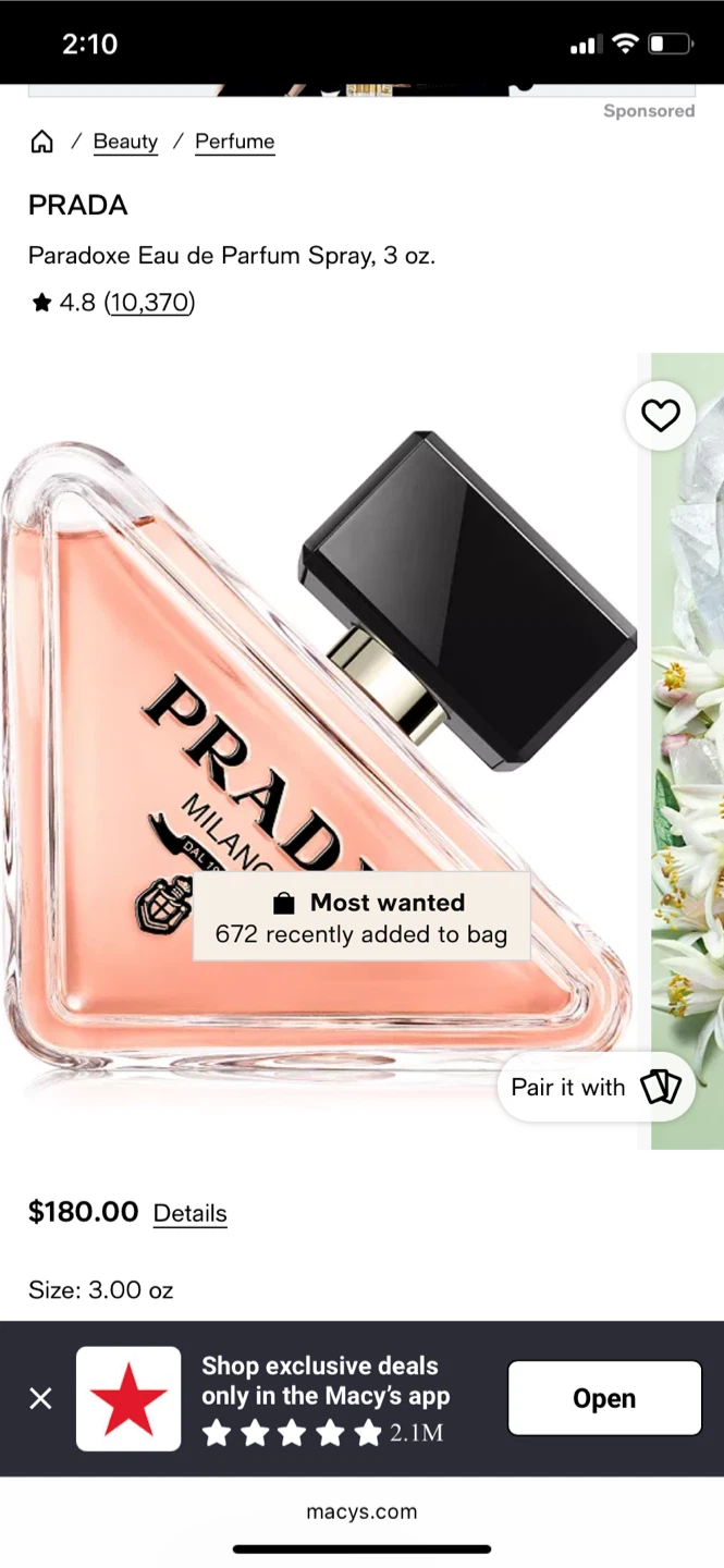 PRADA Paradoxe Eau de Parfum Spray, 3 oz.