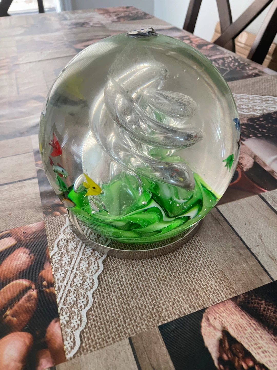 Glass paperweight with fish and swirling design - photo 2