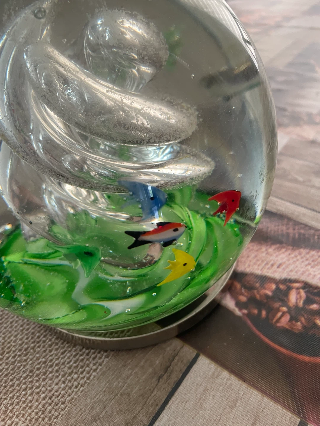 Glass paperweight with fish and swirling design - photo 3