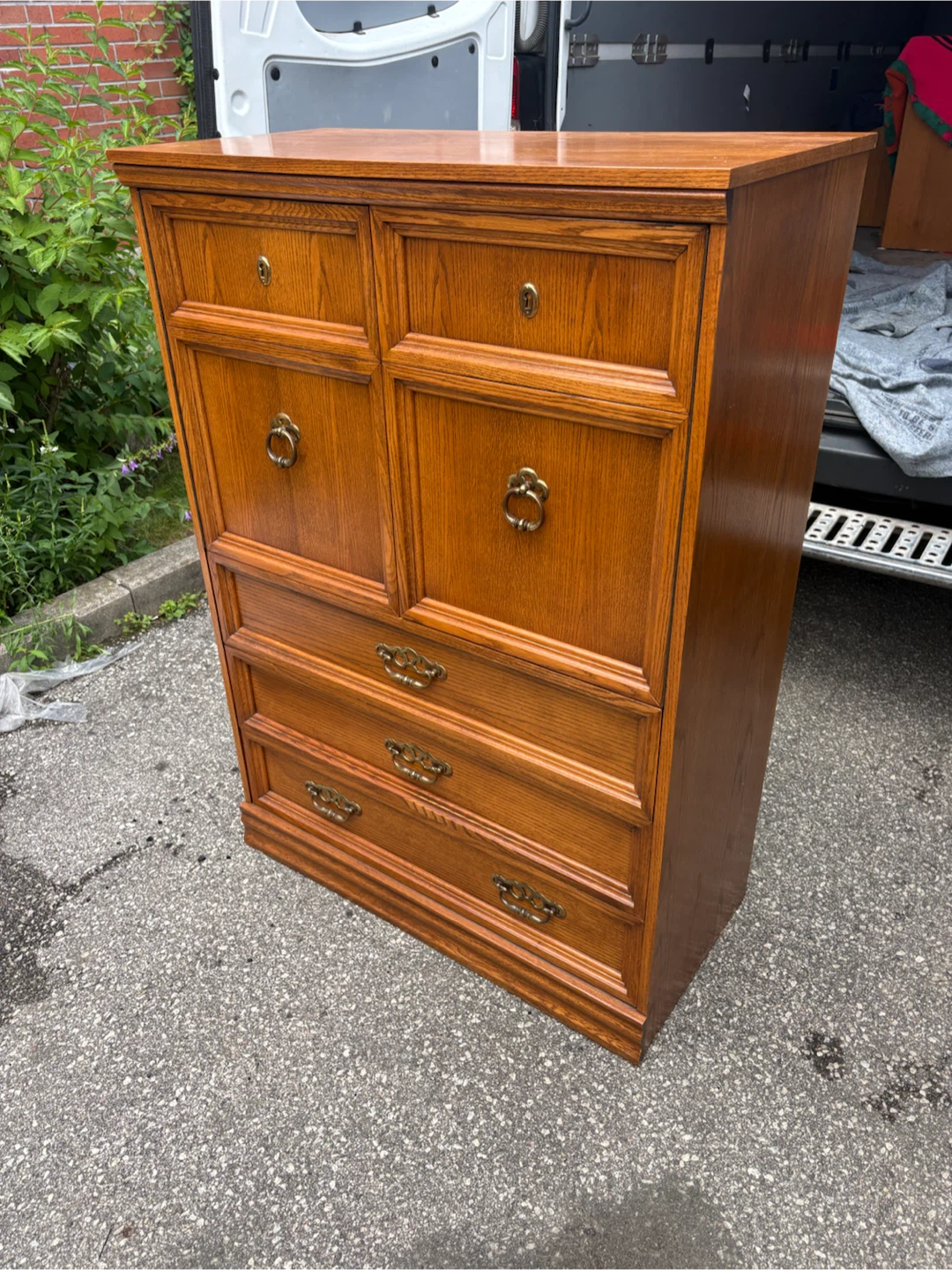 Free delivery used Oak Wood Dresser / Chest of Drawers - photo 5