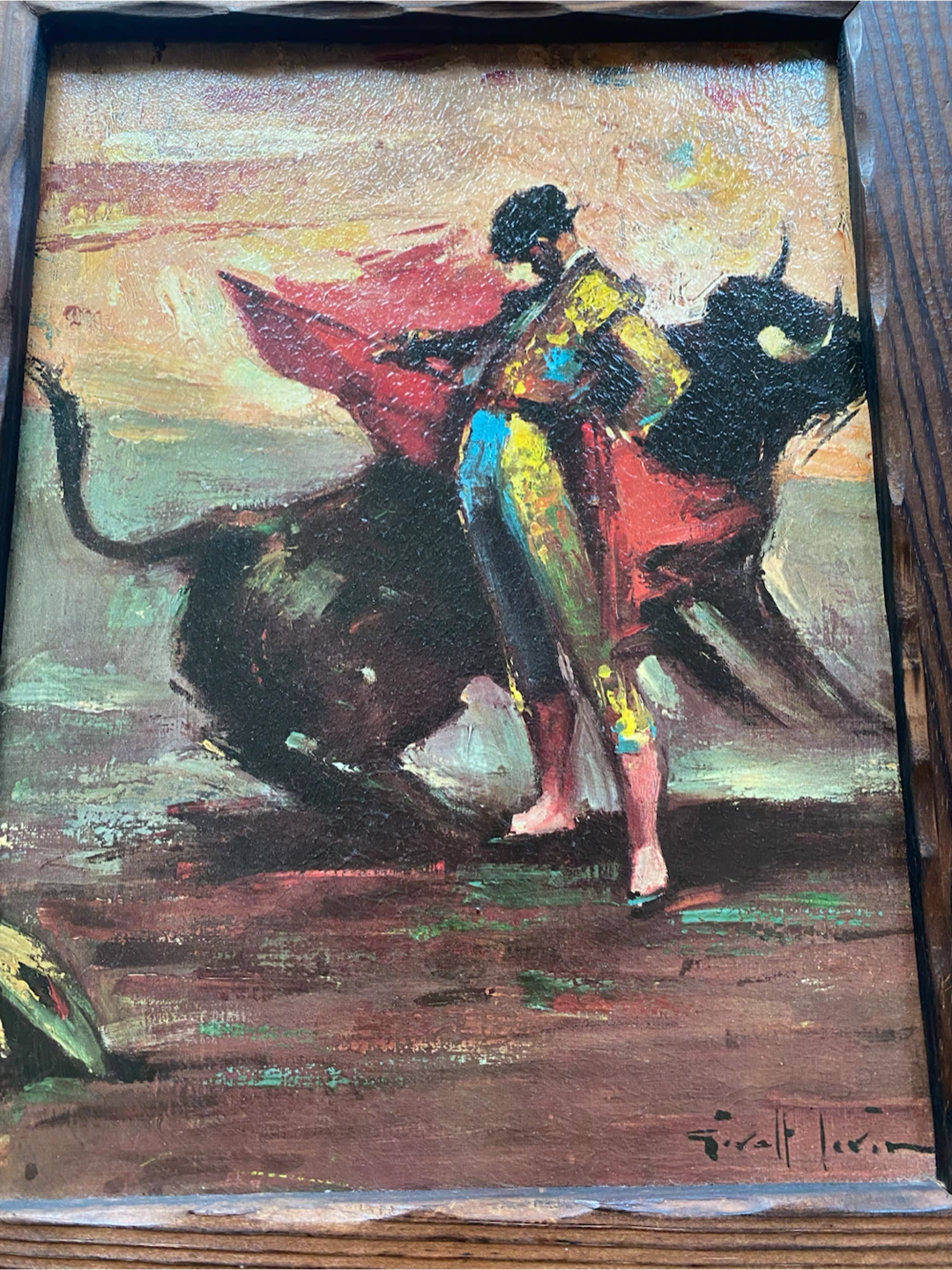 Vintage Matador Bullfighting Painting - photo 3