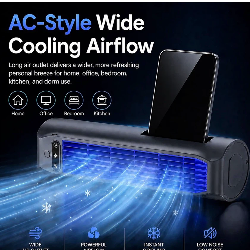 Portable Desktop Tower Fan with Phone Holder - photo 2
