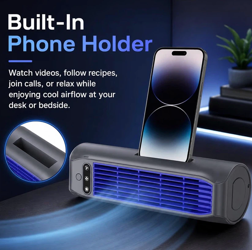 Portable Desktop Tower Fan with Phone Holder - photo 4