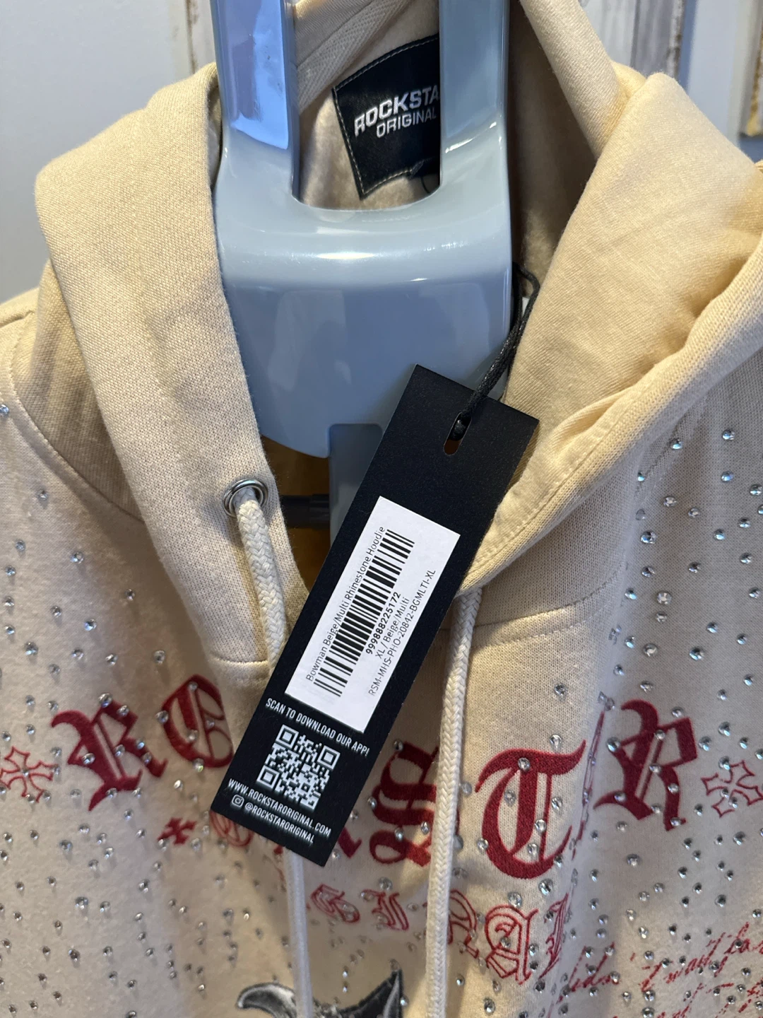 Rockstar Original Cream Rhinestone Skull Cross Hoodie - photo 4