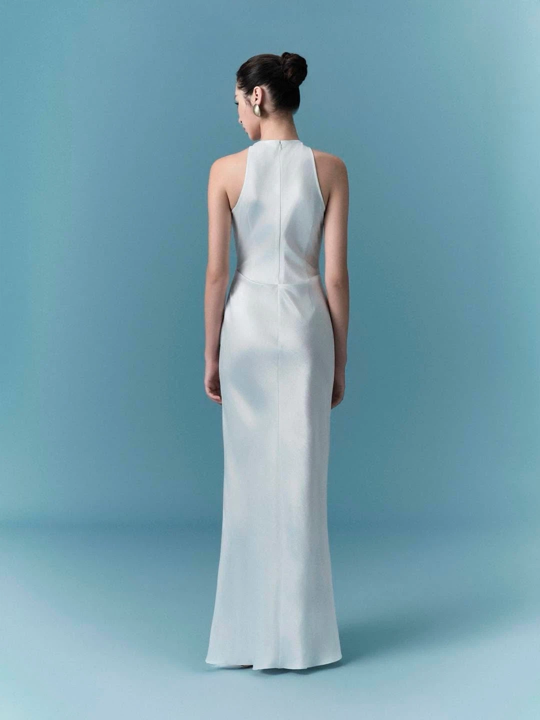 White Halter Neck Evening Gown - photo 2