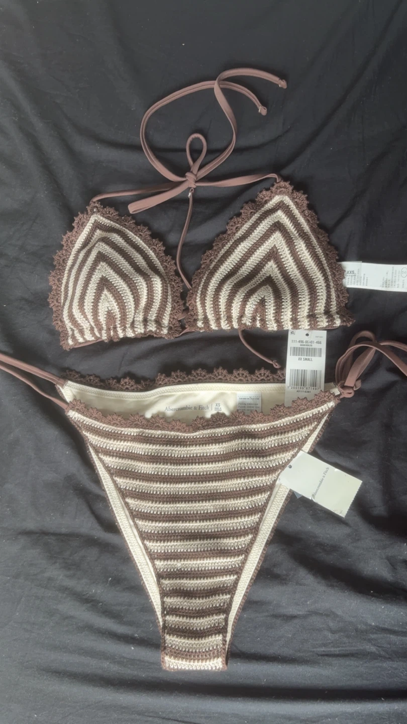 Abercrombie & Fitch Crochet Bikini Set - Brown/Cream - XX Small