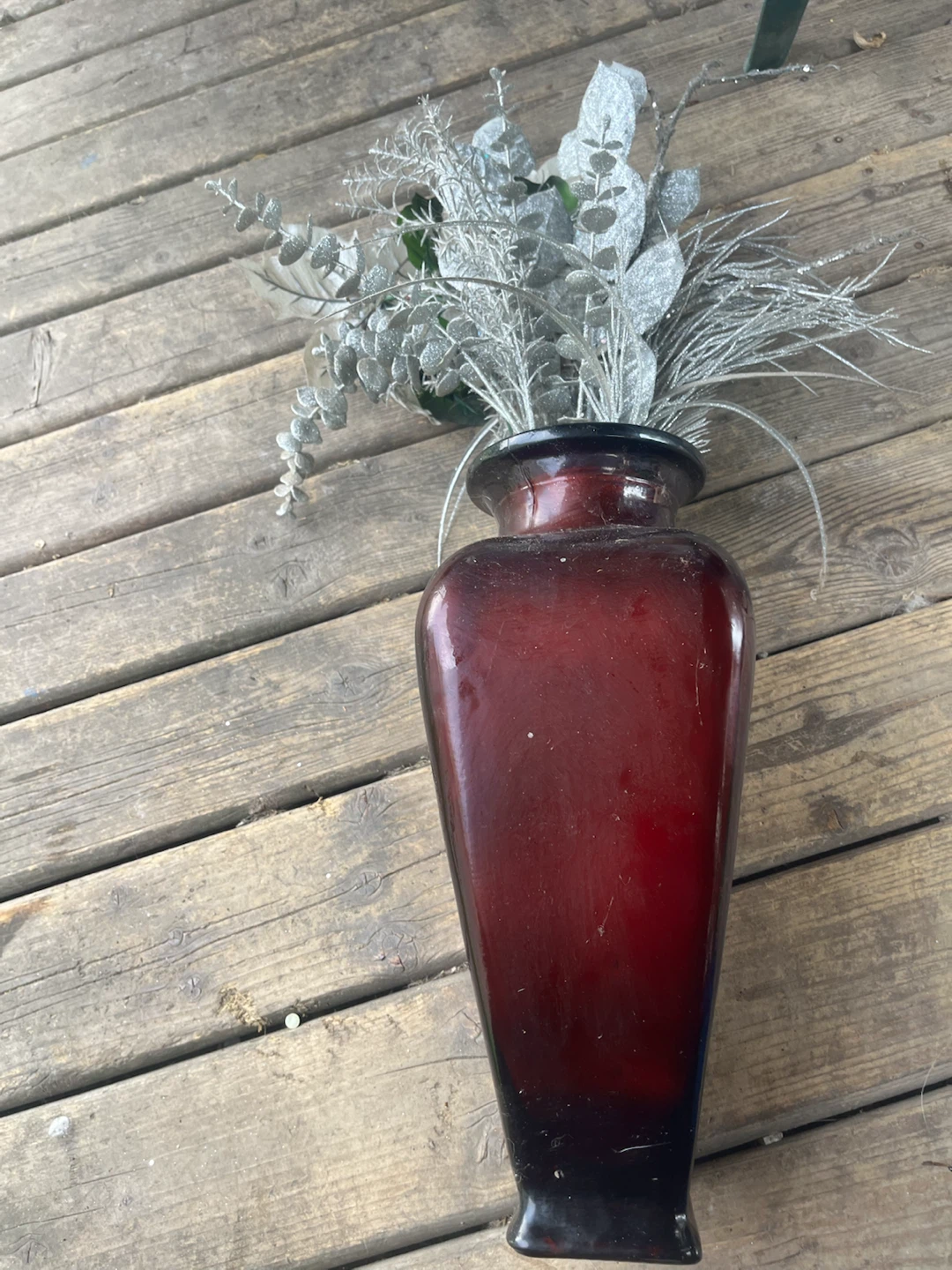 Dark Red Glass Vase with Decorative Picks - photo 2