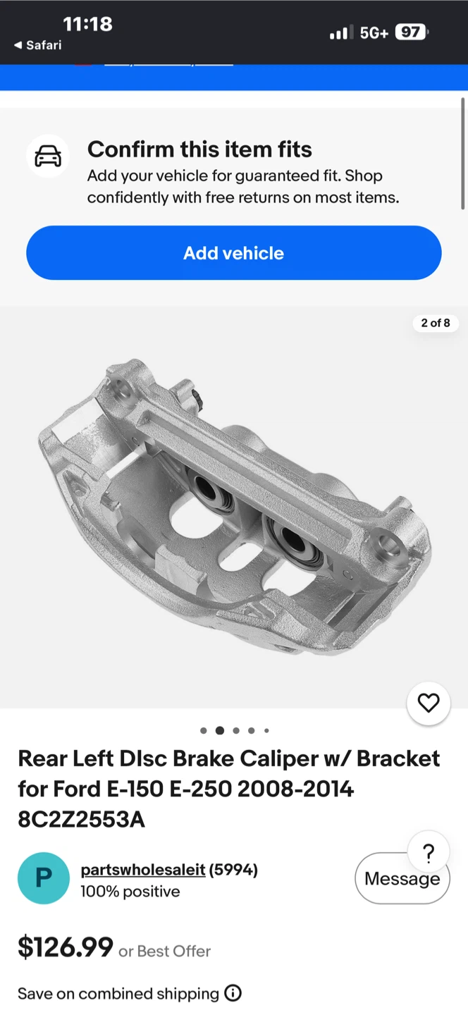 Rear right  Disc Brake Caliper Ford E-150 E-250 2008-2014 - photo 3