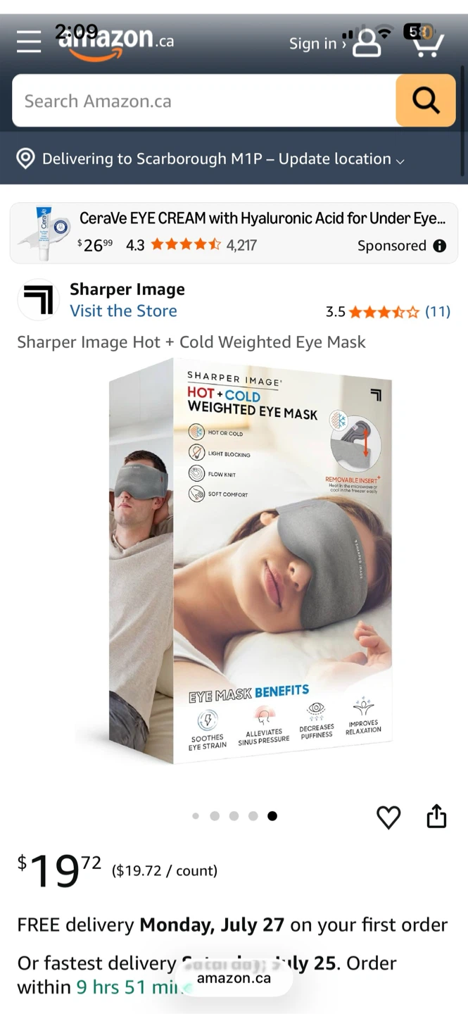 Sharper image HOT AND COLD weighed eye mask - photo 2