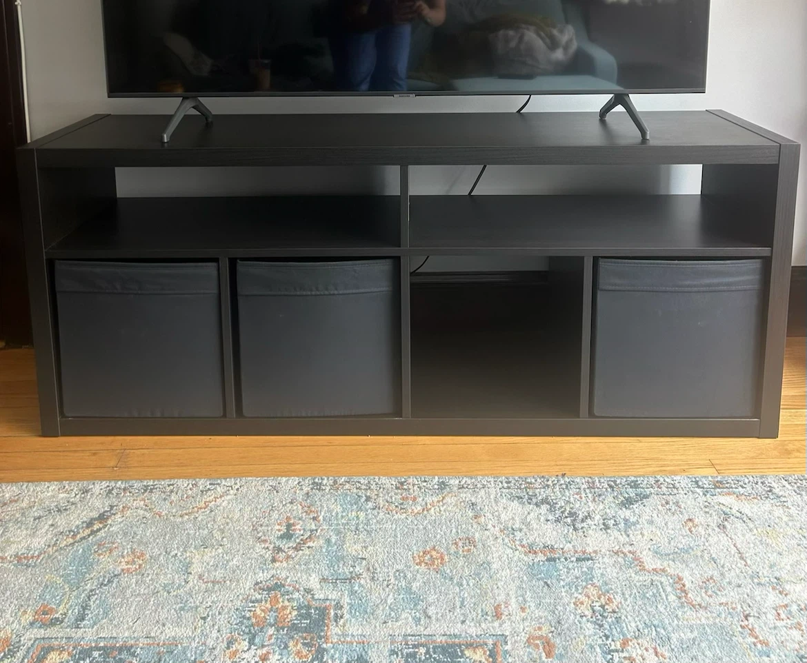 Black IKEA TV Stand with Storage Cubes