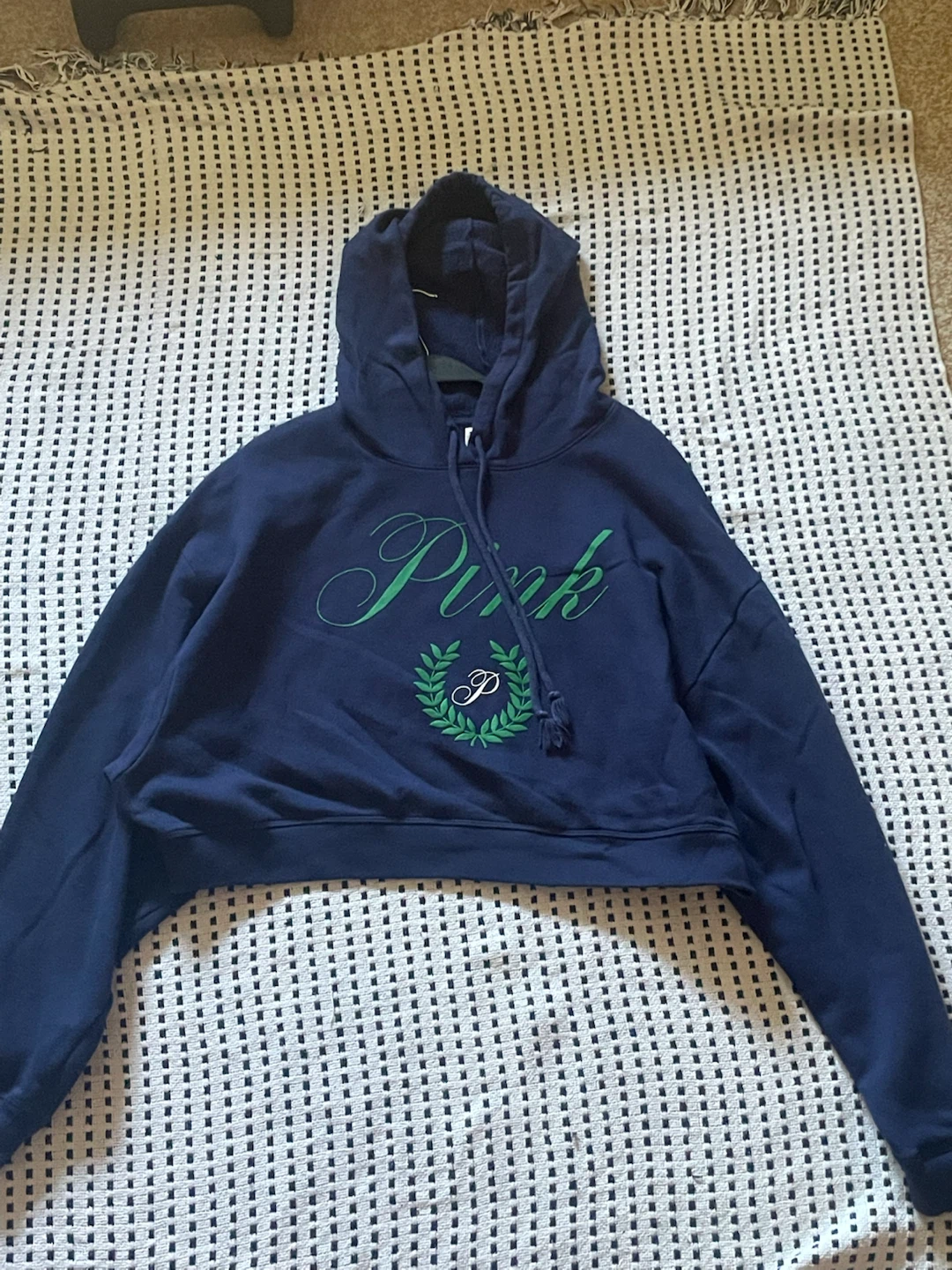PINK Navy Cropped Hoodie