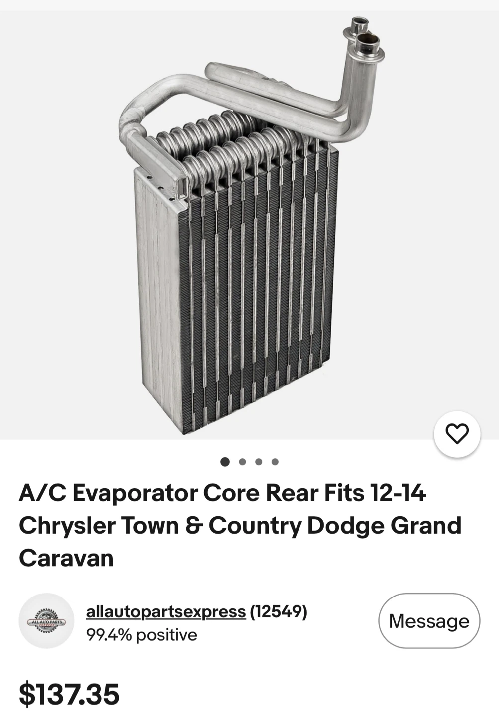 A/C Evaporator Core Rear 4 Seasons Dodge Chrysler
