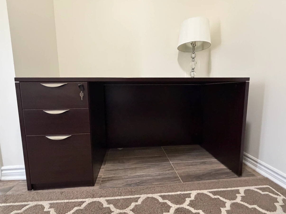 Dark Brown Executive Desk with Drawers - photo 2