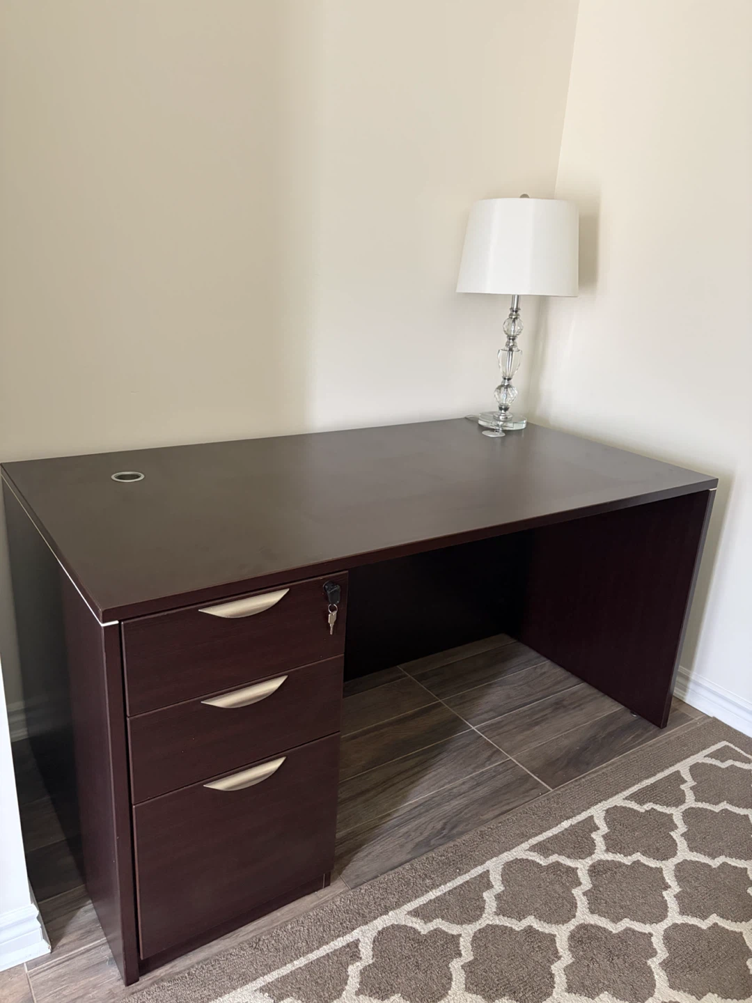 Dark Brown Executive Desk with Drawers - photo 3