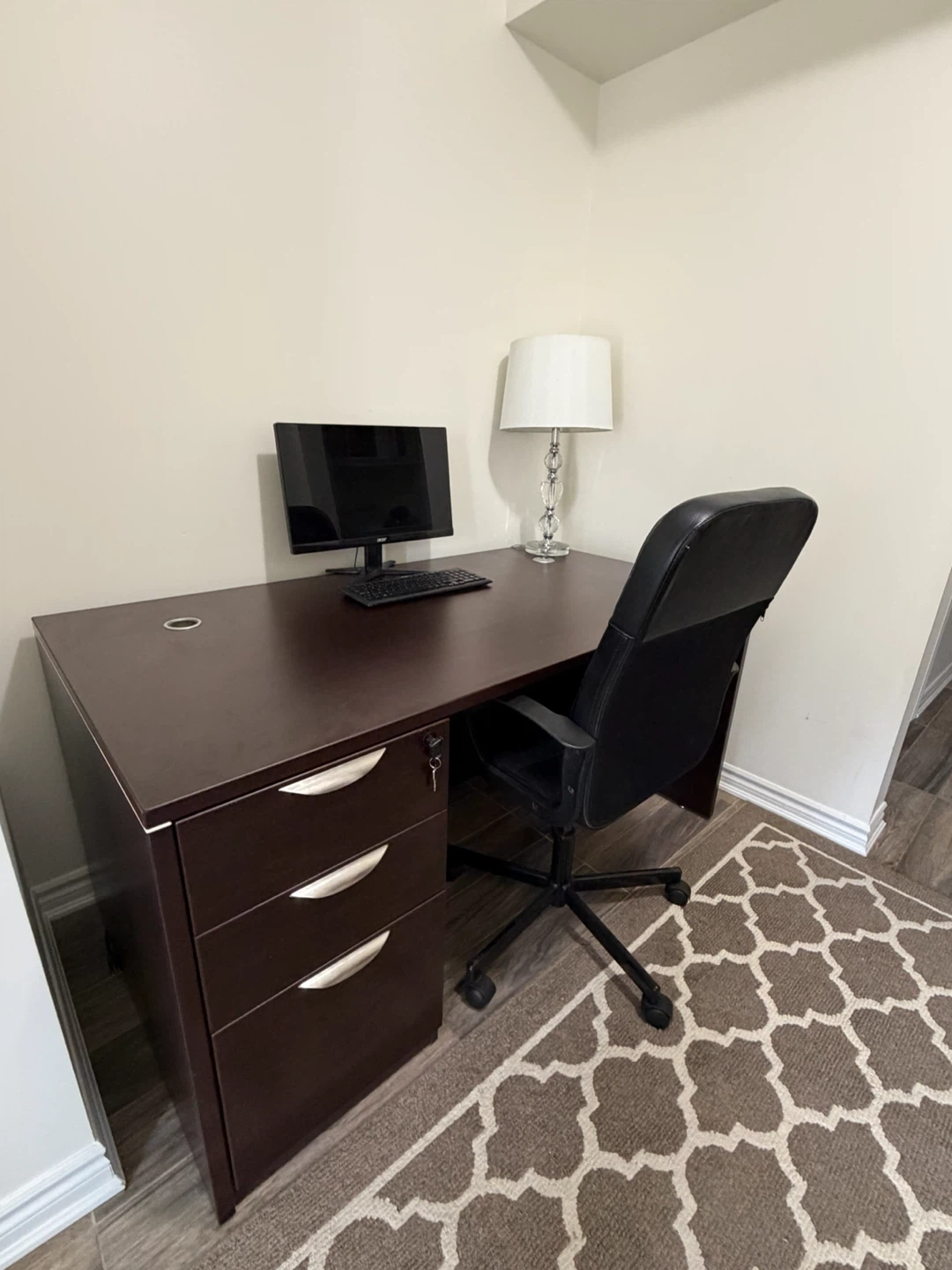 Dark Brown Executive Desk with Drawers - photo 4