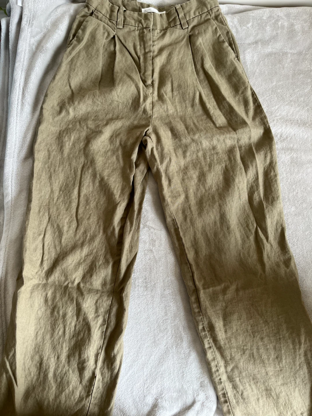 OAK + FORT Olive Green Pleated Wide-Leg Pants