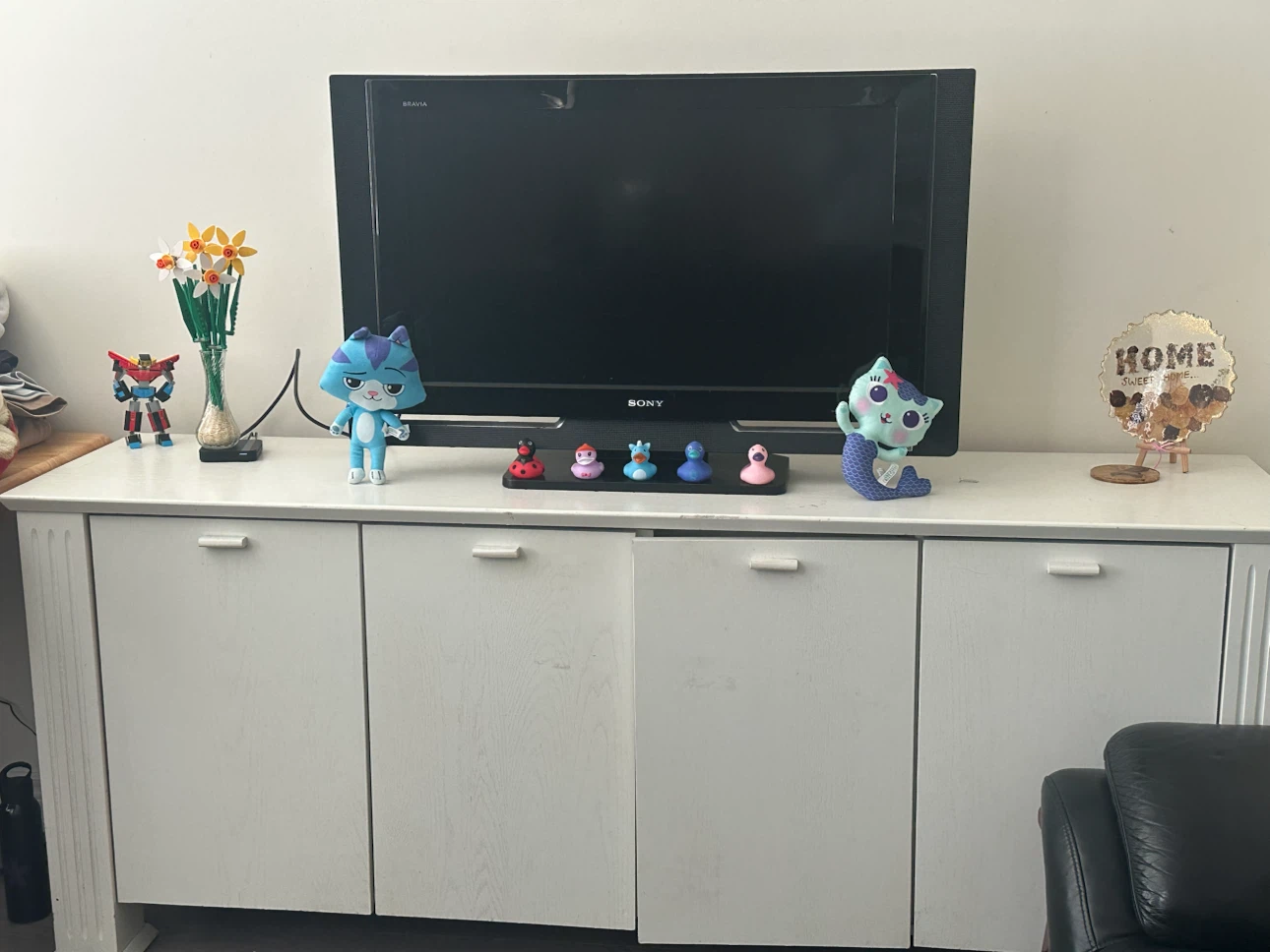 White TV Stand / Media Console with 4 Doors