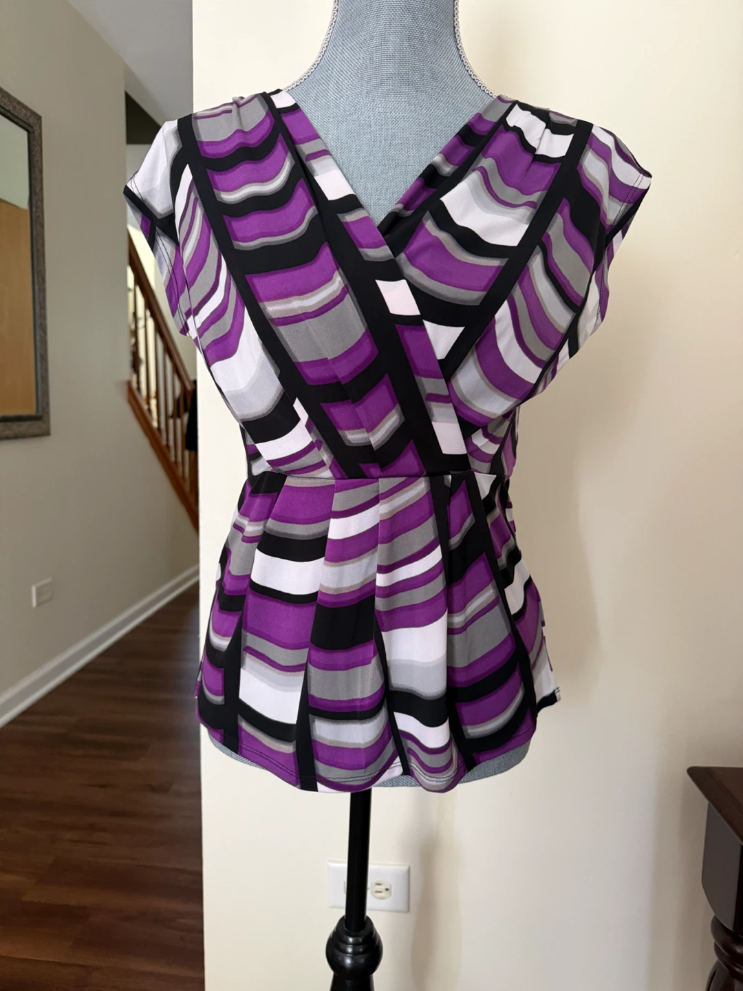 Worthington Women's Purple Striped Wrap Blouse Size M