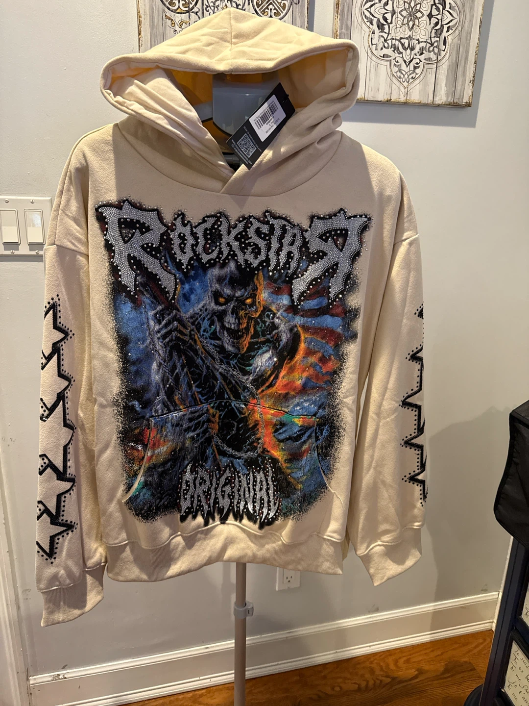 Rockstar Original Beige Rhinestone Oversized Hoodie XL
