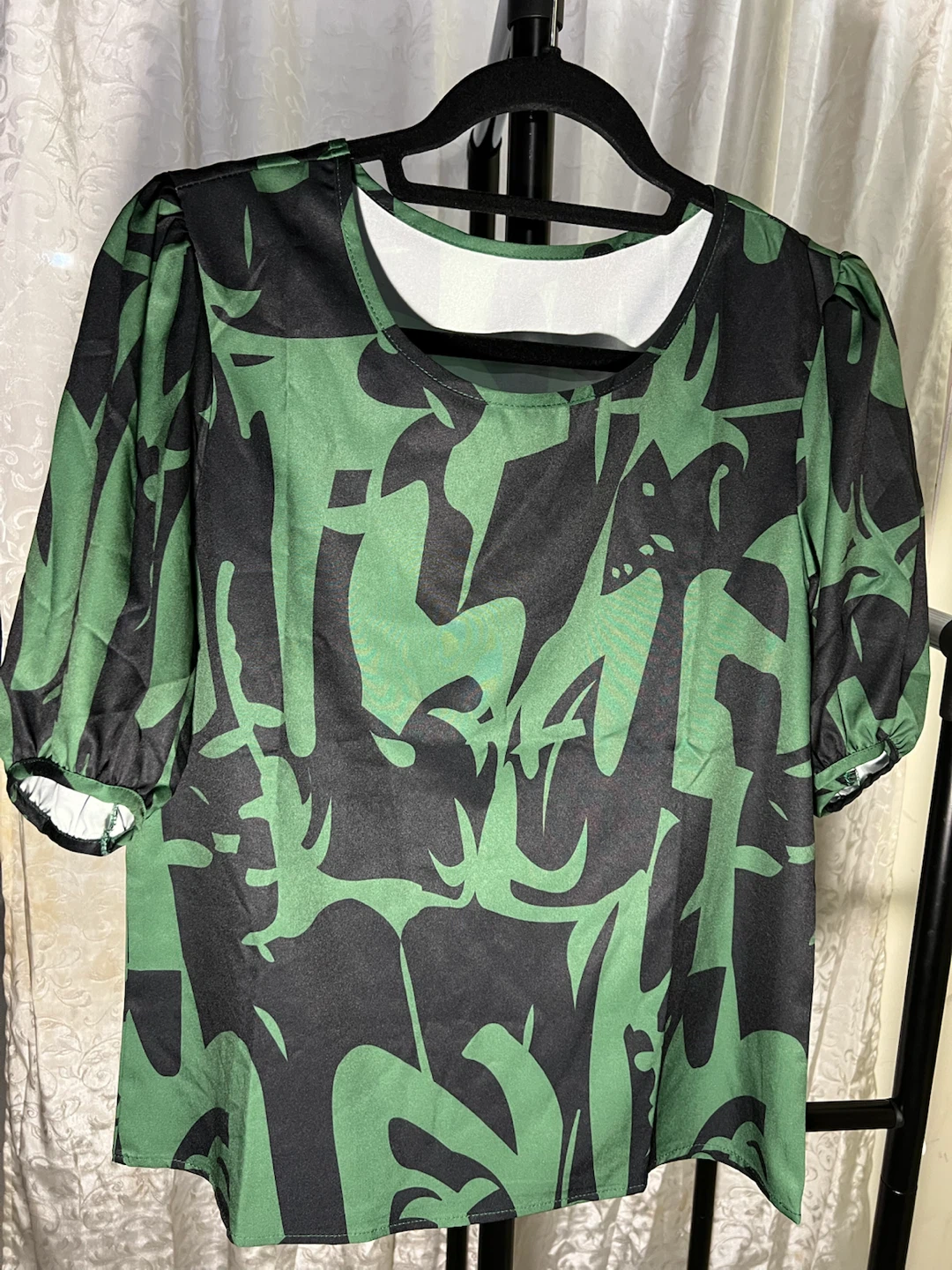 Green and Black Abstract Print Top