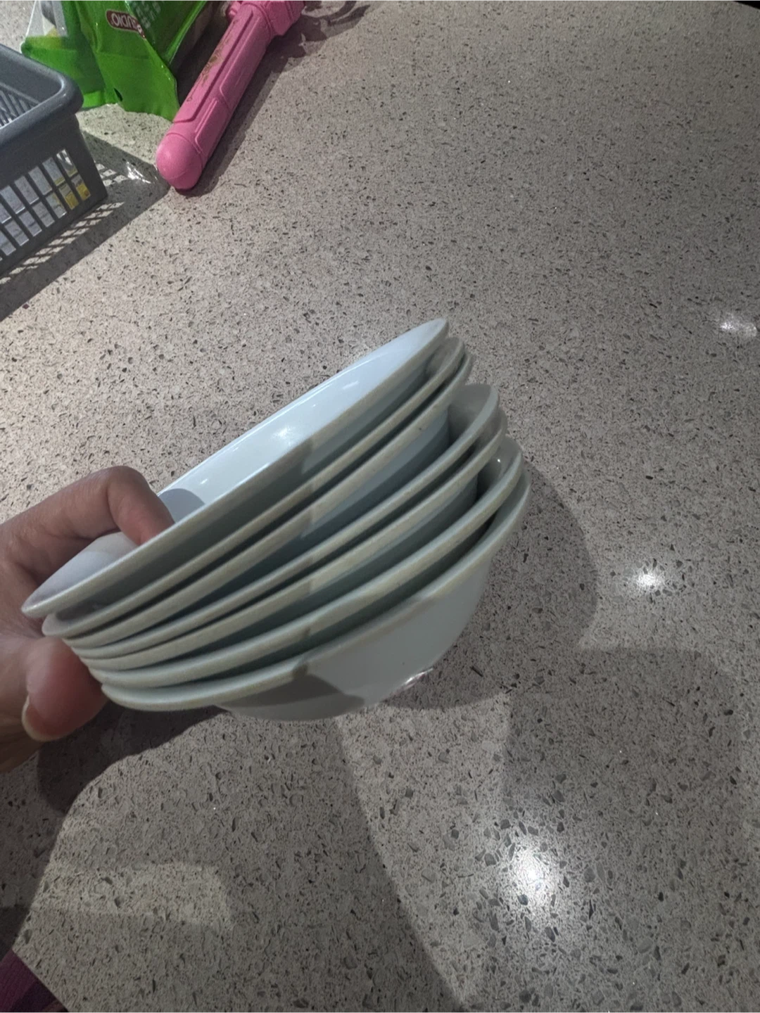 Set of 7white ceramic bowls
