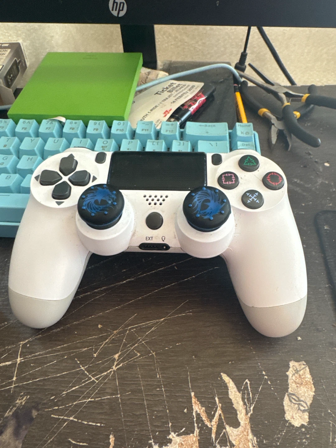 White PS4 Controller with Custom Blue Phoenix Grips