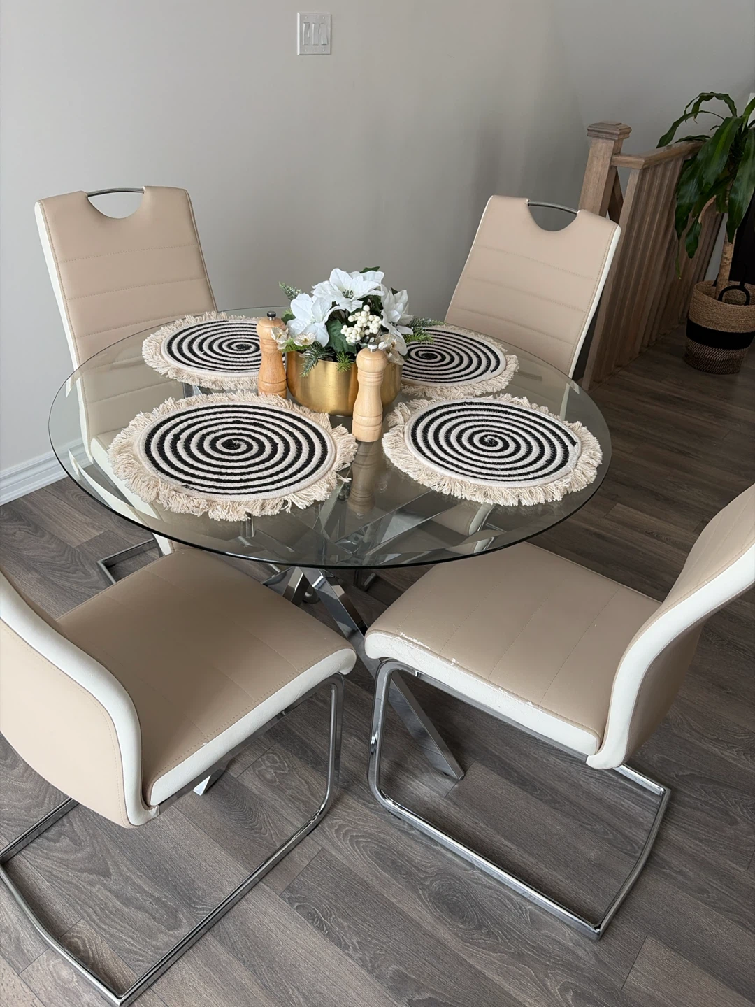 Glass Dining Table Set with 4 Chairs