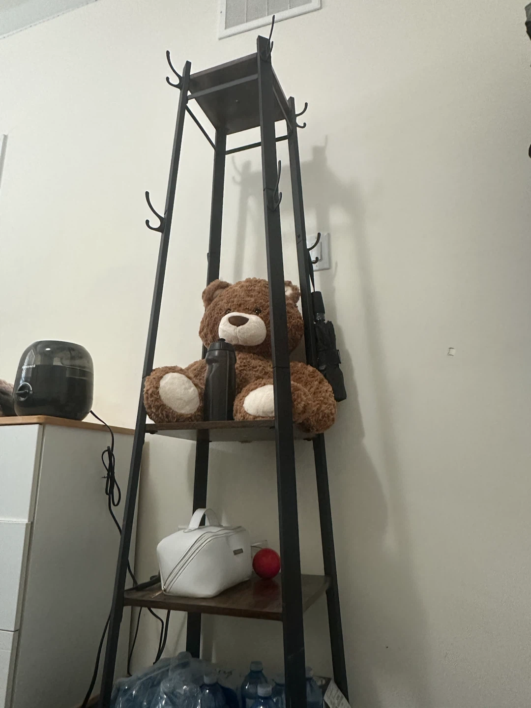 Tall Black Wooden & Metal Storage Shelf / Coat Rack