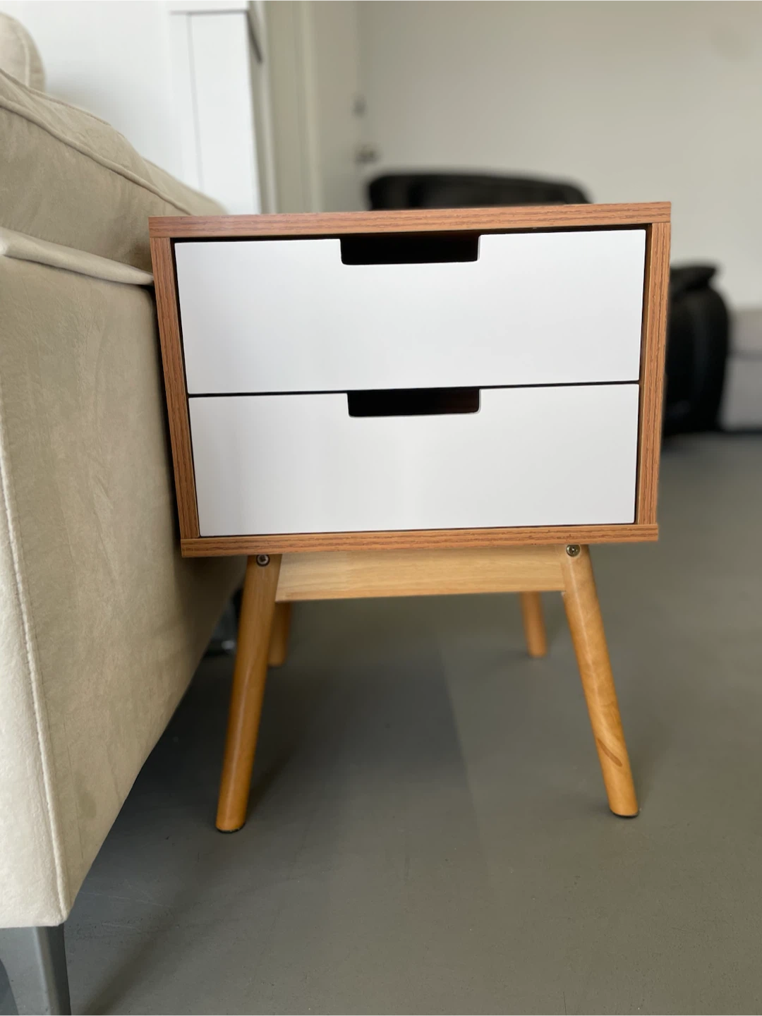 Two-drawer nightstand with wood  accents