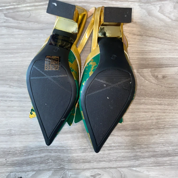 Gold and Green Bow Slingback Heels - photo 5