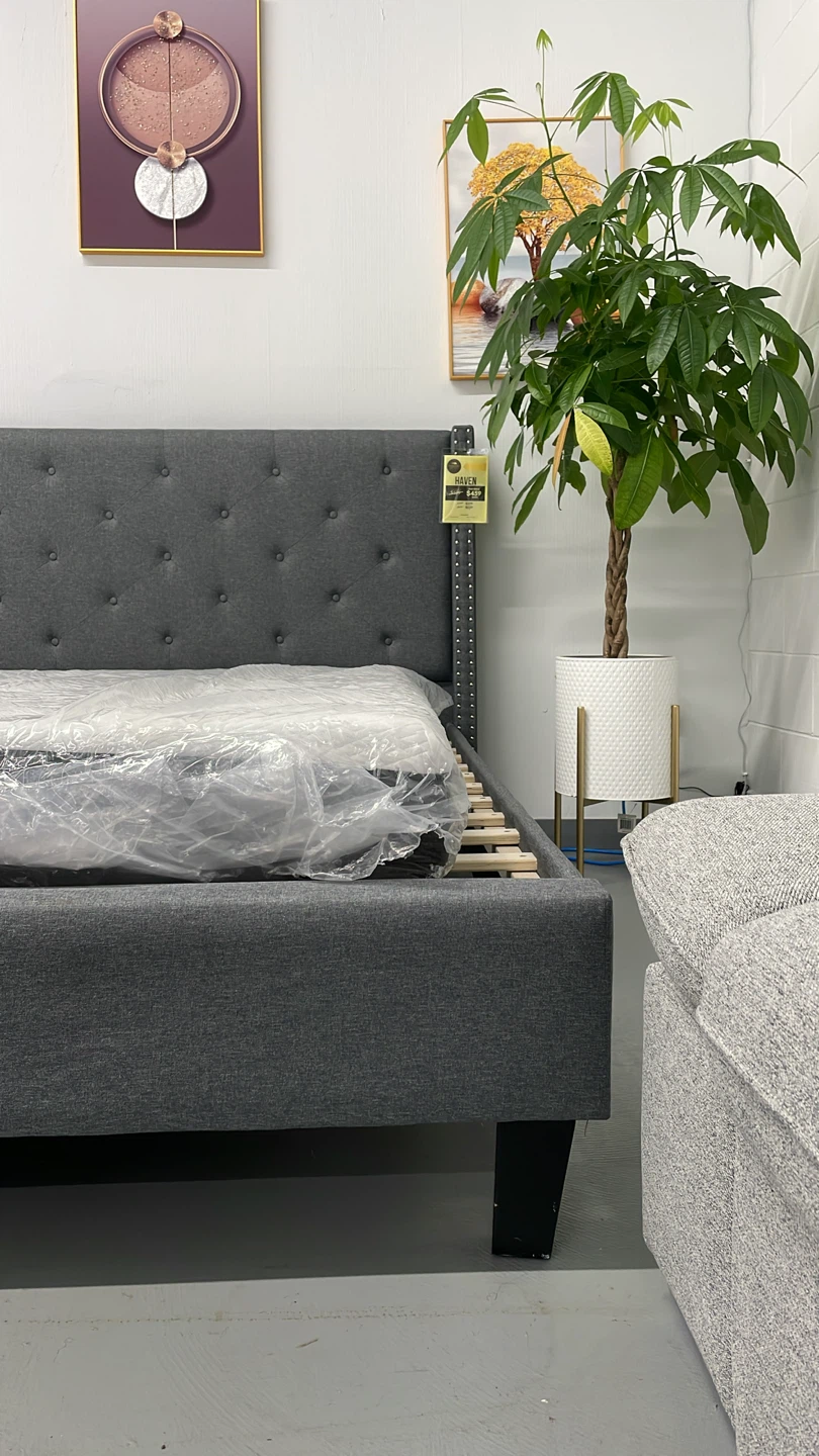 Grey Tufted Upholstered Bed Frame Queen