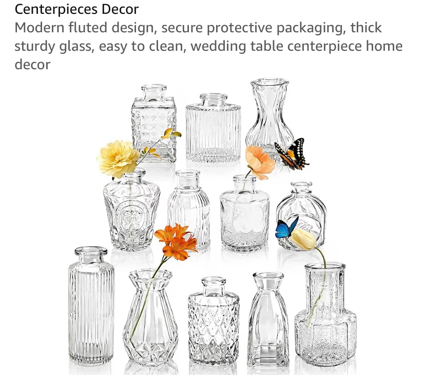 New 12 Clear Glass Bud Vases