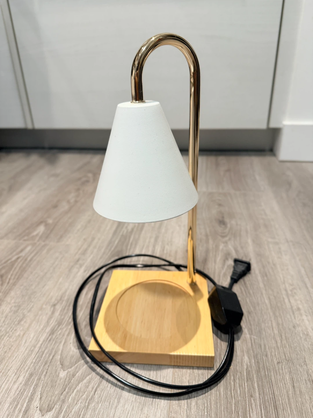 Candle Warmer Lamp - White Cone Shade & Gold Stand