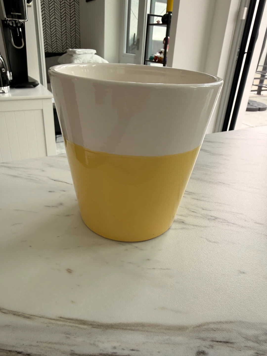 Two-Tone Yellow and White Ceramic Planter Pot