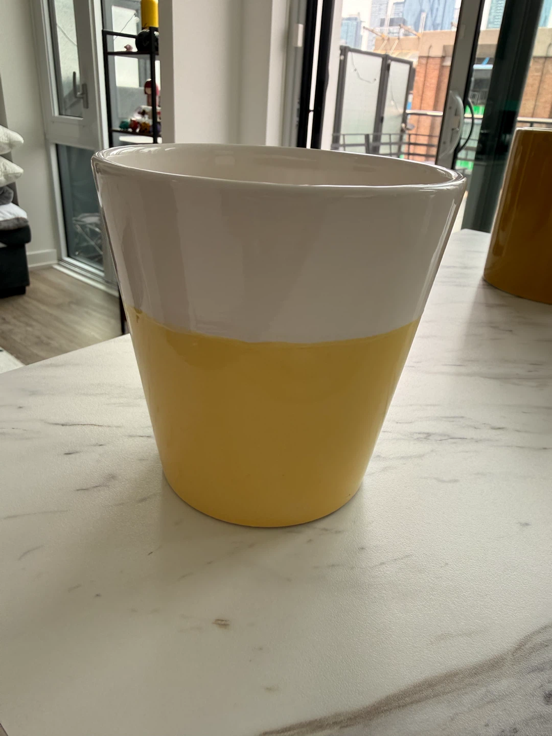 Two-Tone Yellow and White Ceramic Planter Pot - photo 2