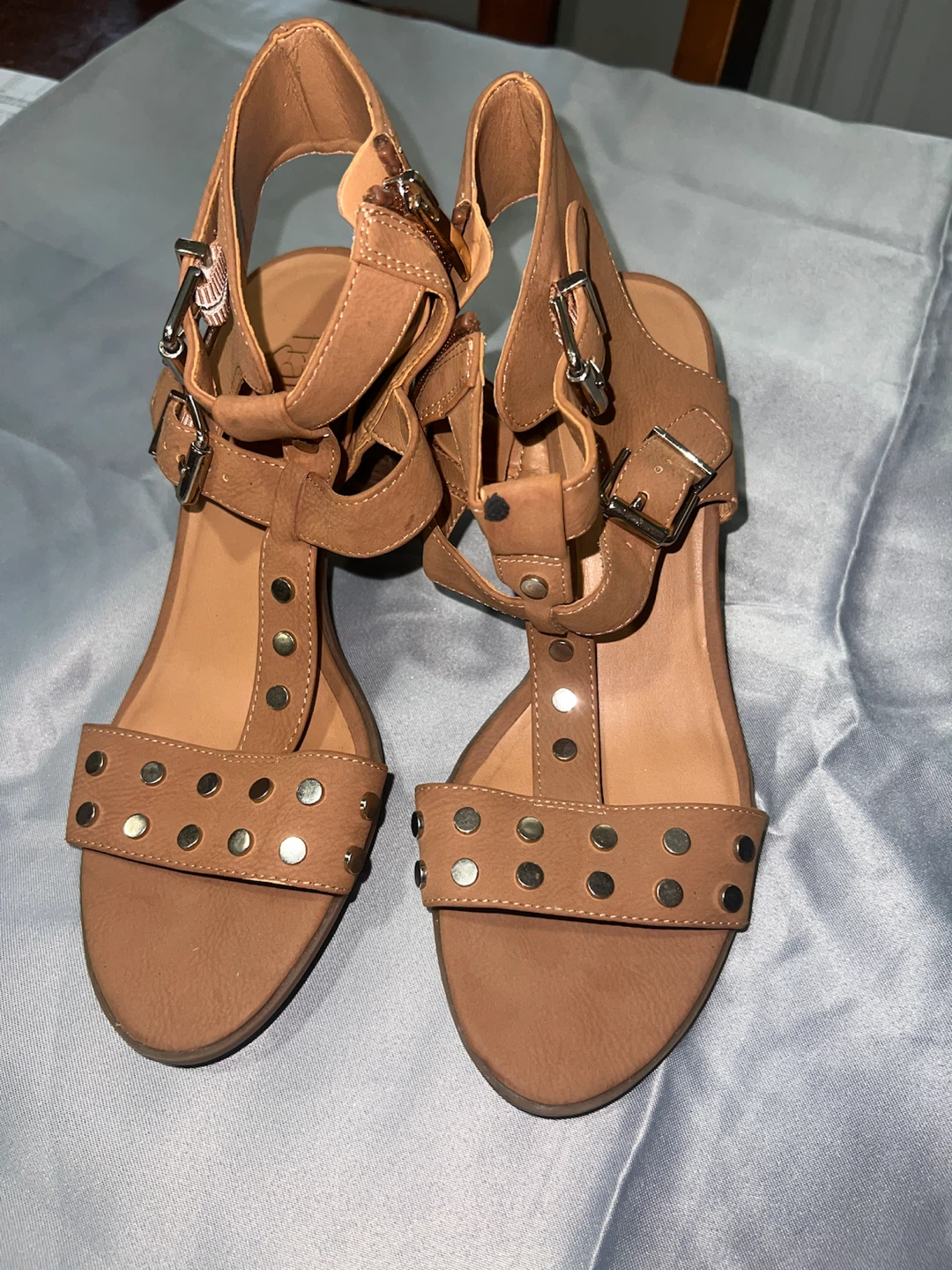 Franco Sarto Brown Studded Block Heel Sandals