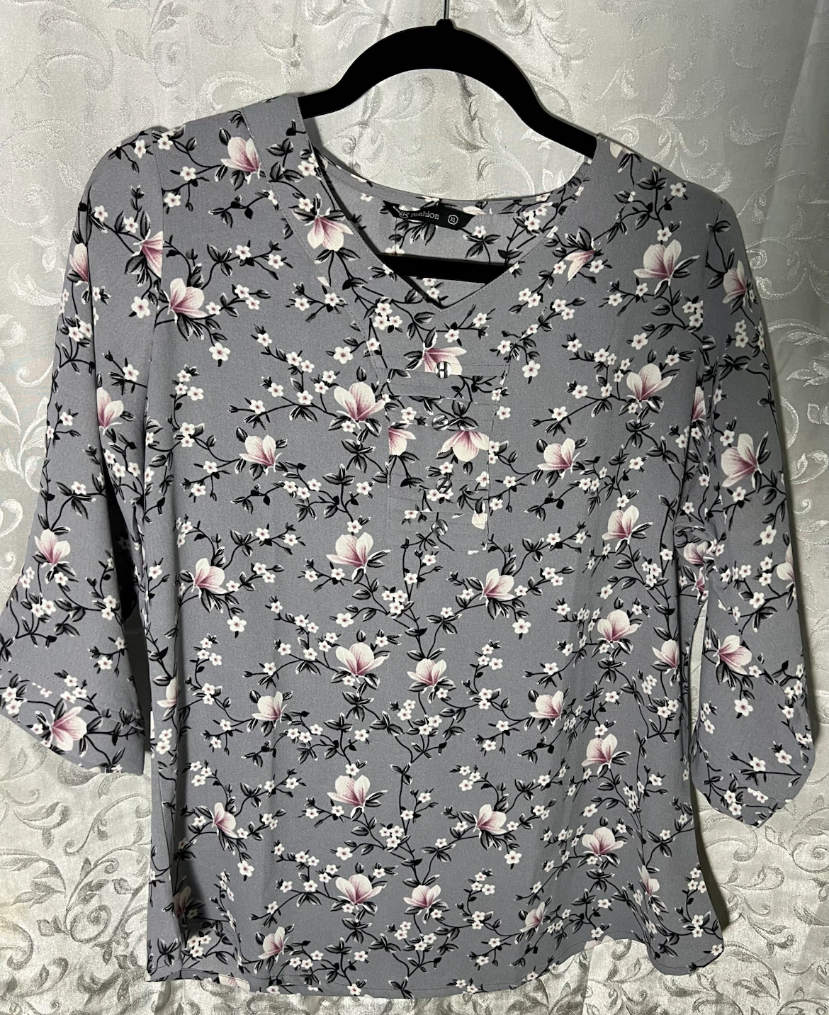 Women's Grey Floral Print Blouse