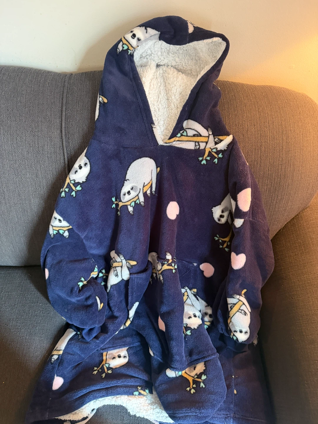 Blue Sloth Print Hooded Blanket