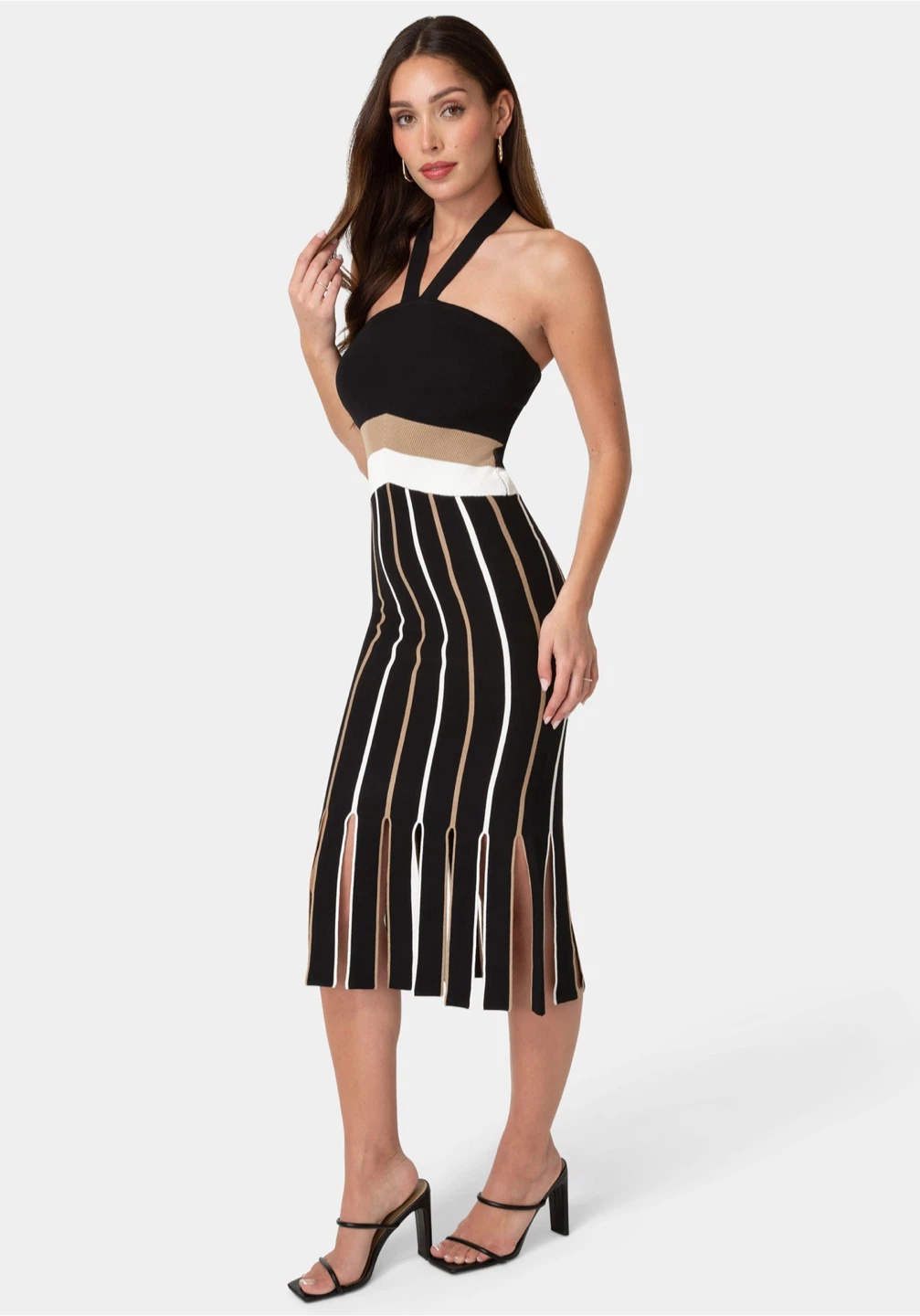 Bebe Halter Neck Striped Knit Dress - photo 2