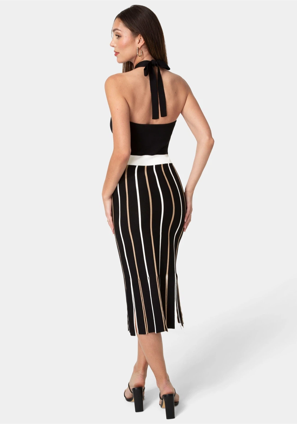 Bebe Halter Neck Striped Knit Dress - photo 3