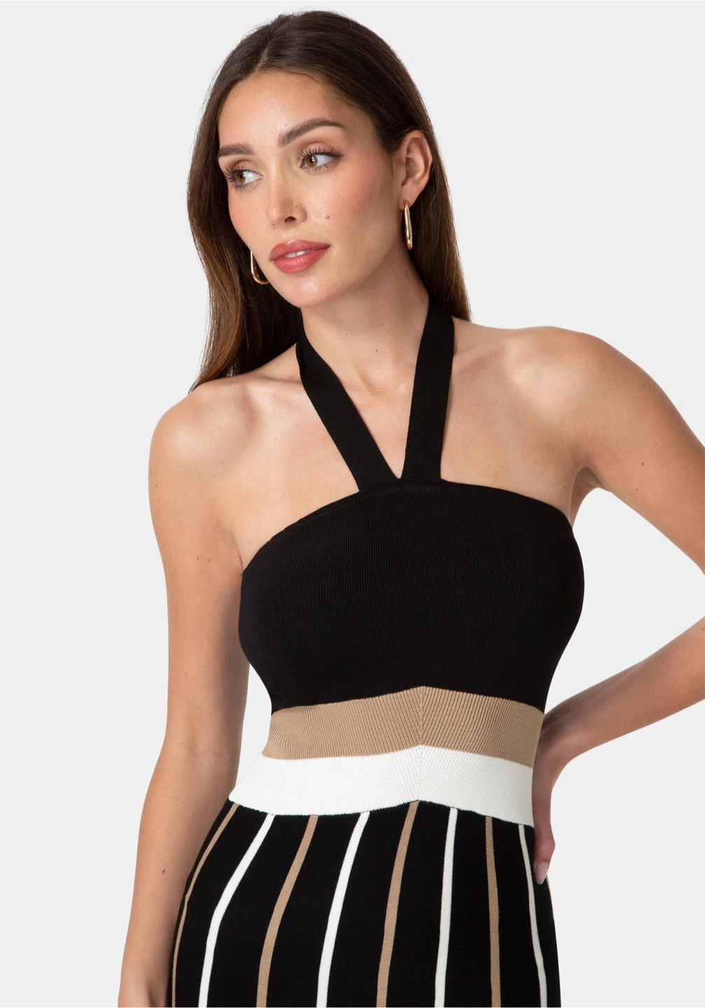 Bebe Halter Neck Striped Knit Dress - photo 4