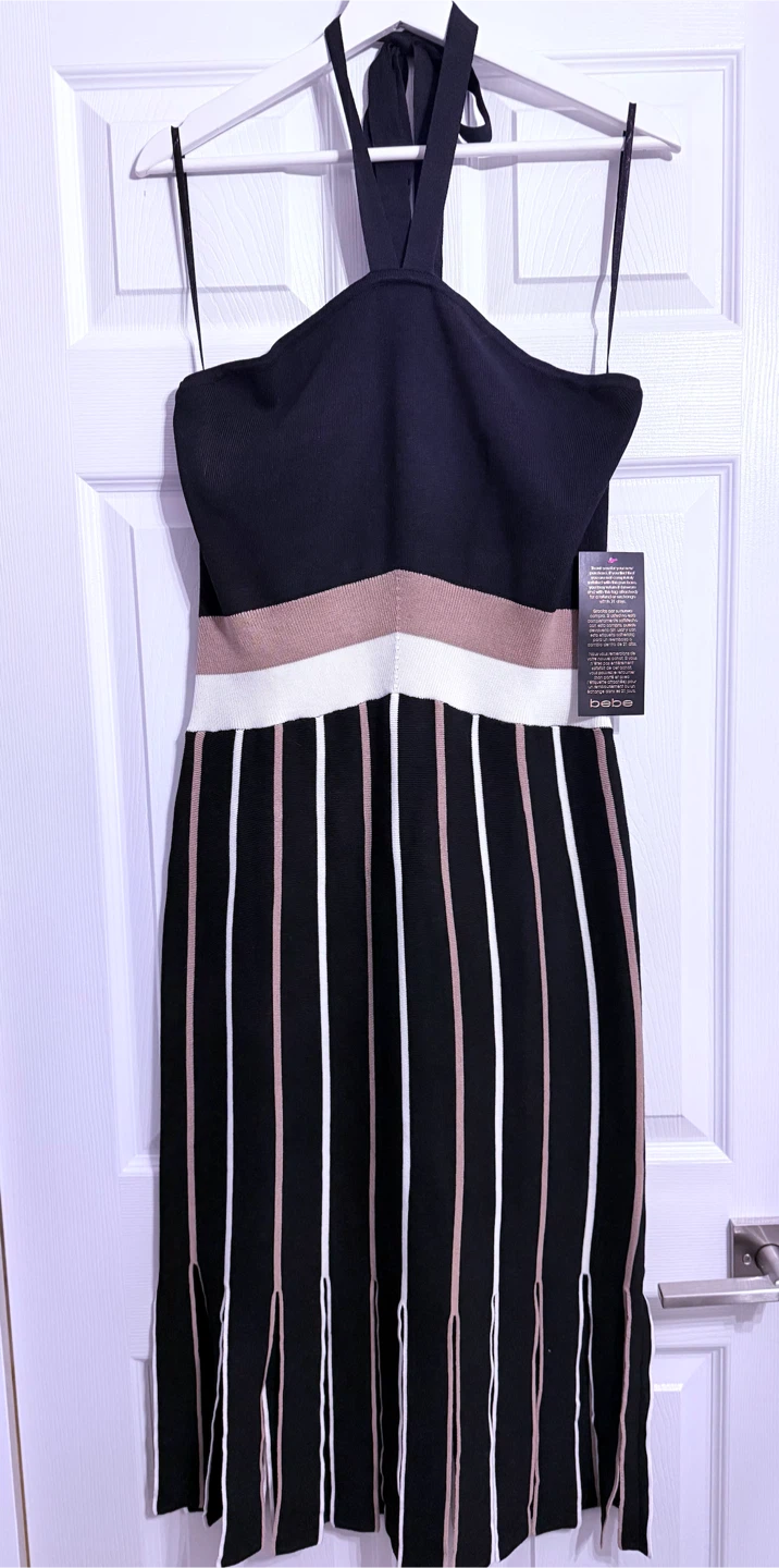 Bebe Halter Neck Striped Knit Dress - photo 5