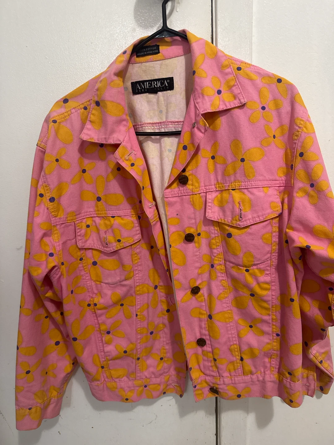 AMERICA PERRY ELLIS Pink Floral Denim Jacket